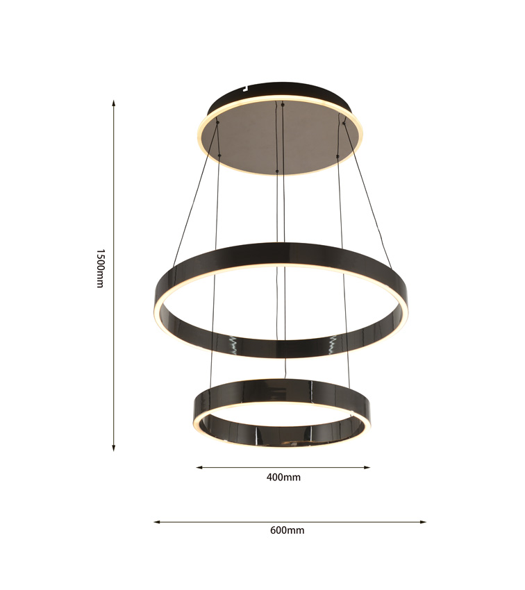 Suspension - noir/chrome - Ø60x150cm - dimmable - LED - 1x72W - 3000K