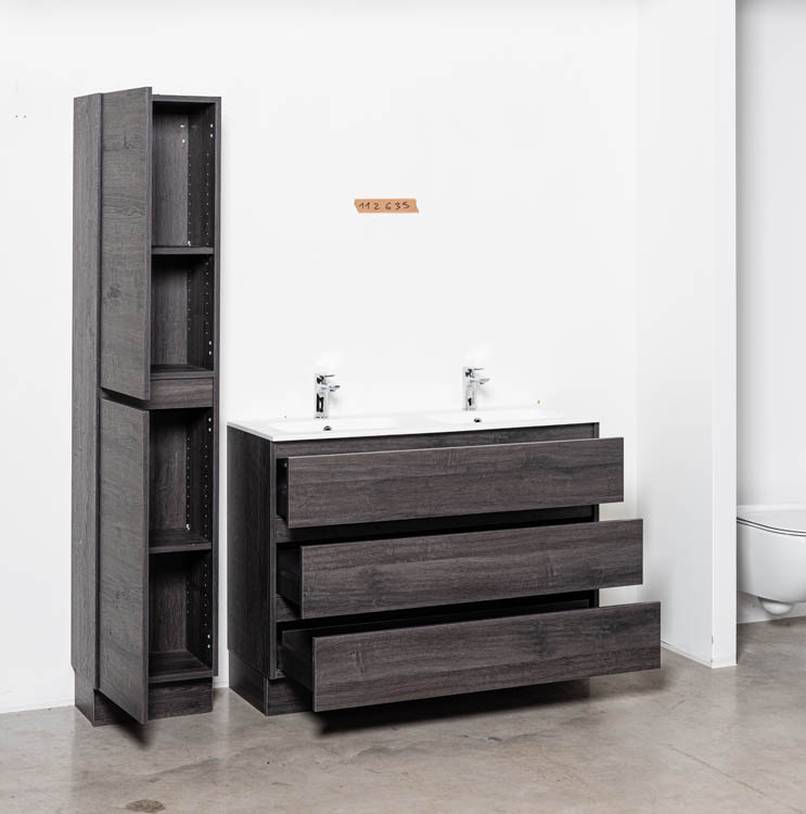 Meuble de salle de bain Dotan chêne foncé 1200mm à poser lavabo mat Meuble de salle de bain Dotan chêne foncé 1200mm à poser lavabo mat