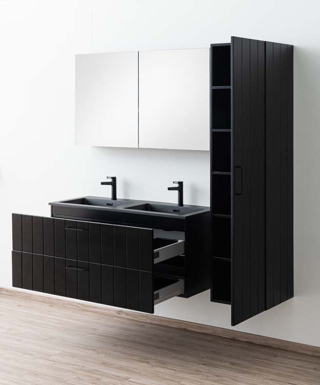 Badkamermeubel Jesper zwart hangend met dubbele wastafel zwart 120cm