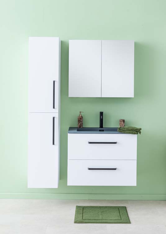 Meuble de salle de bains Bison blanc mat suspendu avec lavabo simple aspect ciment 80cm