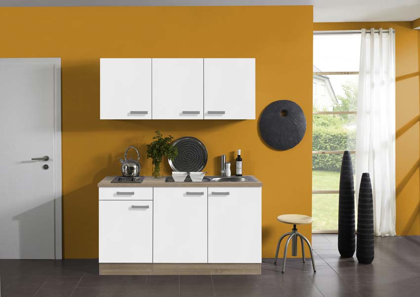 Keuken student wit/eik licht 150cm - inox kookplaat - zonder toestellen