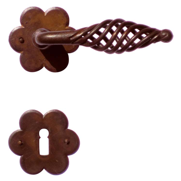 Poignée de porte pro tarente rouille fleur rosace barbe
