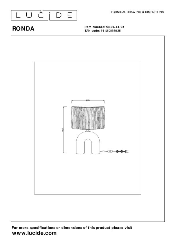Lucide RONDA - Tafellamp - 1xE27 - Wit