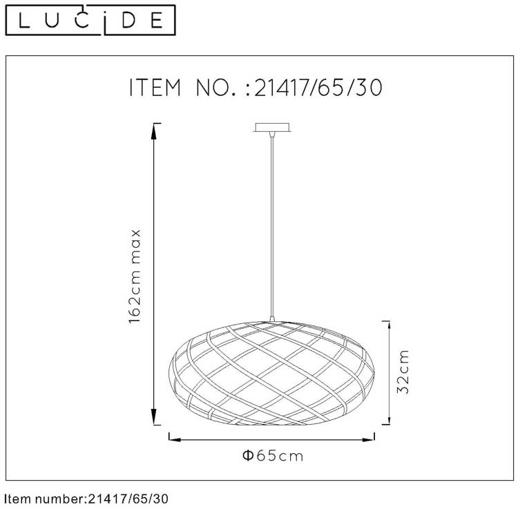 Lucide WOLFRAM - Suspension - Ø 65 cm - E27 - Noir