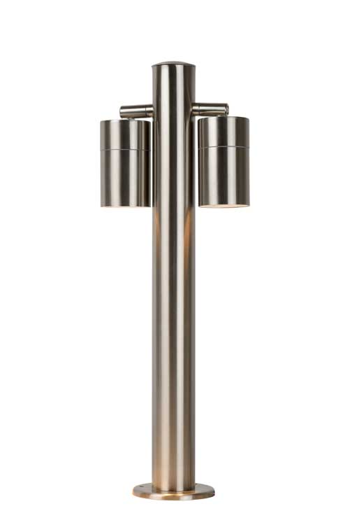Lucide ARNE-LED - Borne extérieur Extérieur - Ø 6,3 cm - LED - GU10 - 2x5W 2700K - IP44 - Chrome Dépoli