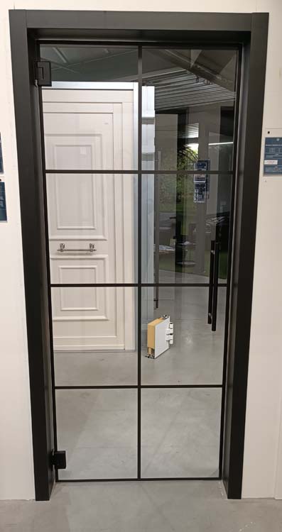 Porte intérieure vitrée complète Murano 8R 73x201cm poignée ronde noire + charnières premium