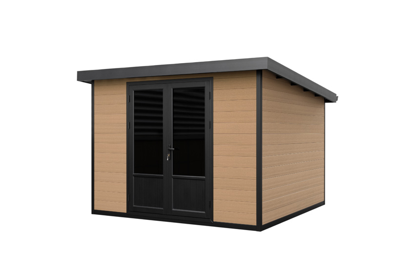 Abri de jardin Yana en bois composite stone grey/sandstone 290x290cm double porte