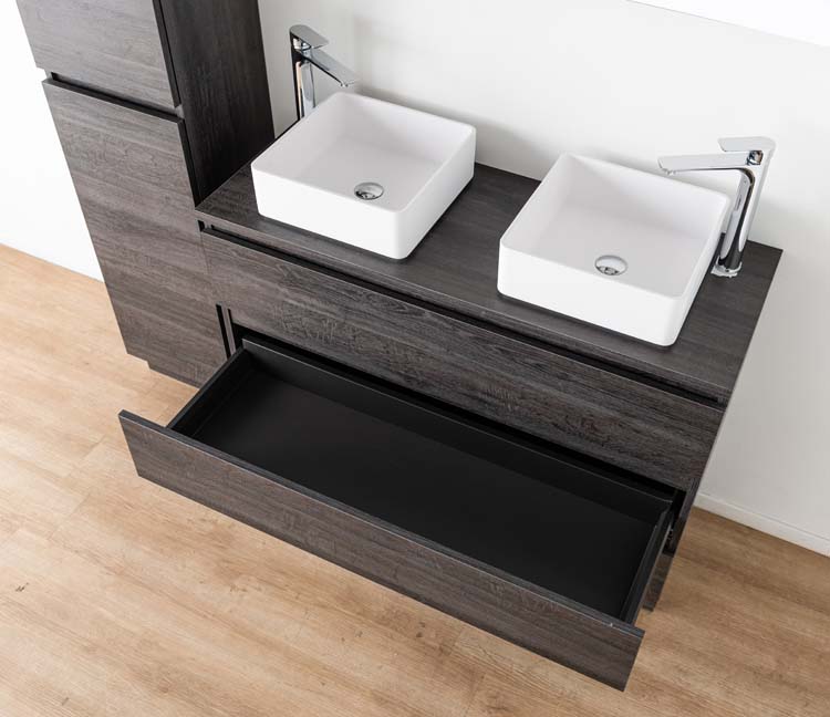Meuble de salle de bain Dotan chêne foncé 1200 mm à poser tablette melamine