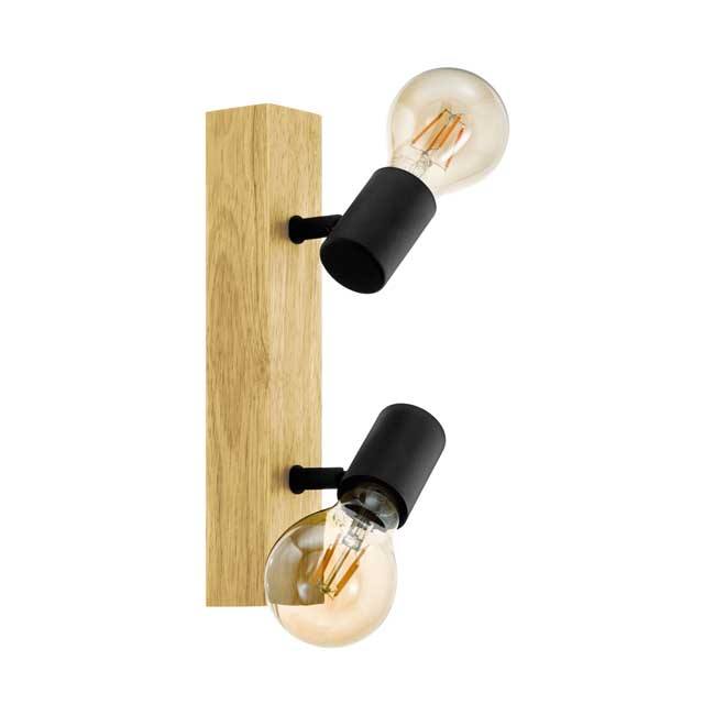 Wandlamp spot balk - 30CM - E27 - 2x60W - Eik/zwart