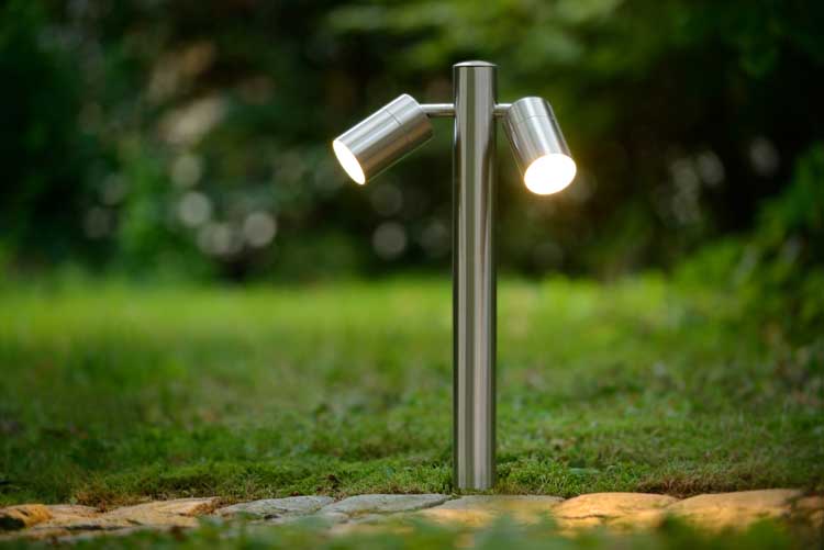 Lucide ARNE-LED - Borne extérieur Extérieur - Ø 6,3 cm - LED - GU10 - 2x5W 2700K - IP44 - Chrome Dépoli