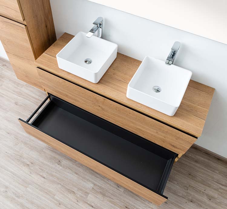 Badmeubel Daria eik goudbruin 1400 mm opbouwtablet melamine Badmeubel Daria eik goudbruin 1400 mm opbouwtablet melamine