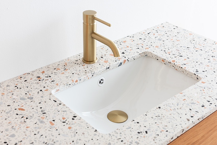 Badkamermeubel Fior eik hangend met enkele wastafel terrazzo 90cm