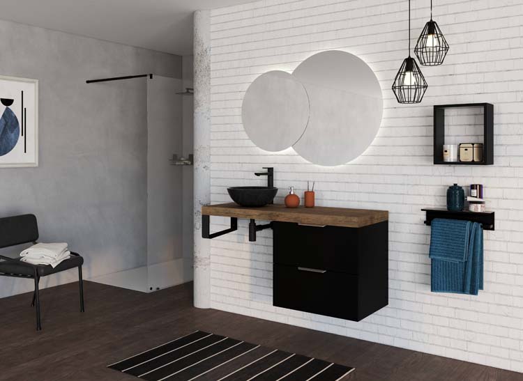 Meuble de salle de bain Arjan noir/chêne 1600 mm