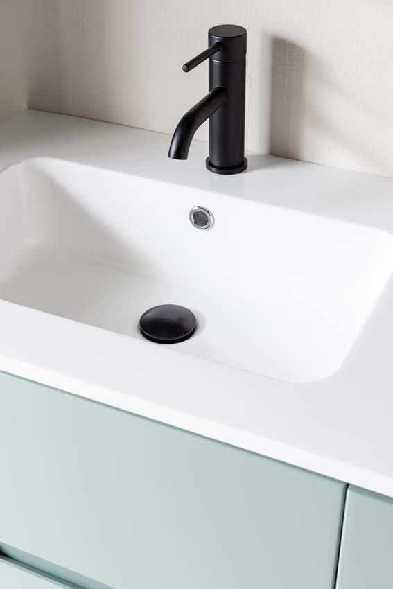 Meuble de salle de bains Truman vert gris suspendu avec lavabo double blanc brillant 120cm