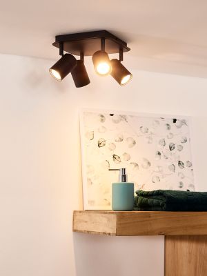 LENNERT - Plafondspot Badkamer - LED Dimb. - GU10 - 4x5W 3000K - IP44 - Zwart
