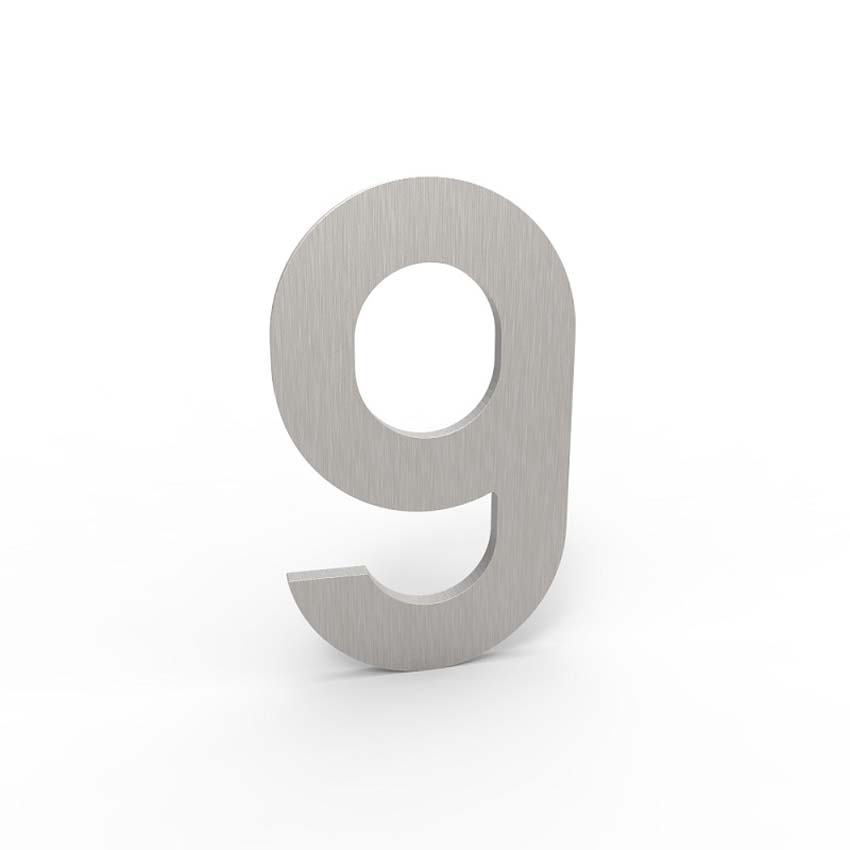Numéro de maison 9 eSafe en aluminium inox 10cm / épaisseur 1,5mm