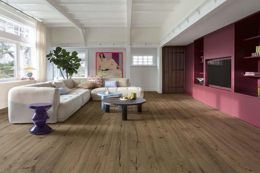 Vinyl vloer Floorify Café René plank 4,5mm bruin eik 152,4x22,5cm