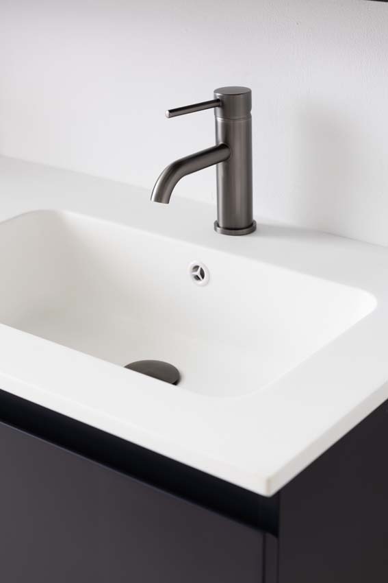 Meuble de salle de bains Tibo gris suspendu avec lavabo double blanc mat 120cm