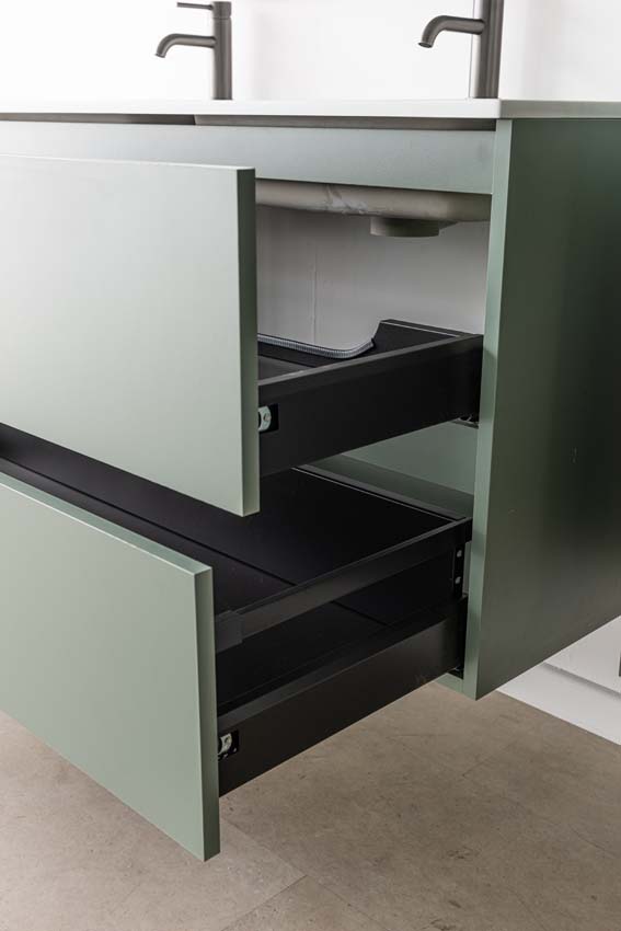 Meuble de salle de bain Dotan eucalyptus vert avec double lavabo blanc mat 120cm