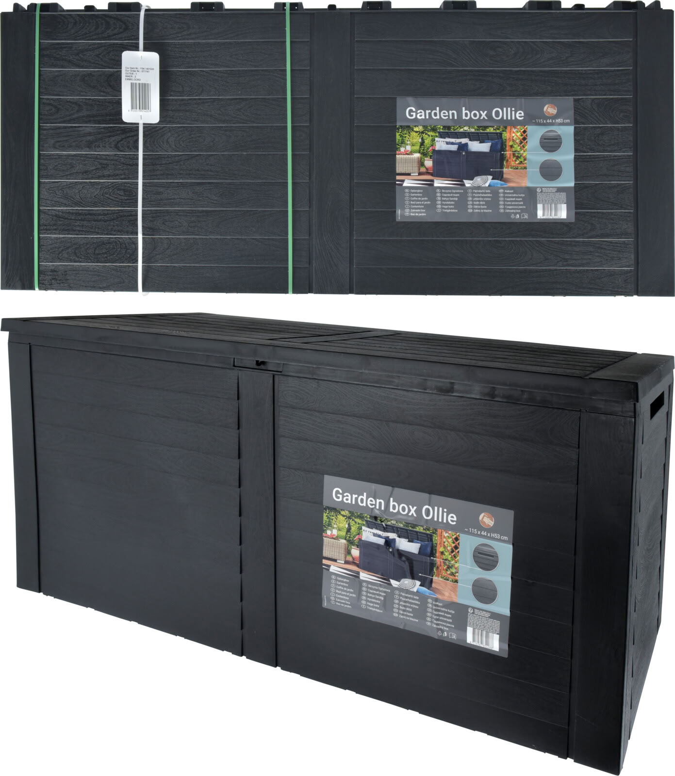 Coffre de rangement de jardin Pol anthracite 115x45x53cm