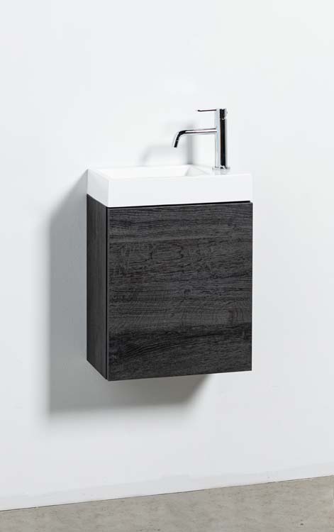 Meuble de toilette Dotan chêne foncé lavabo blanc mat 45x40x22cm