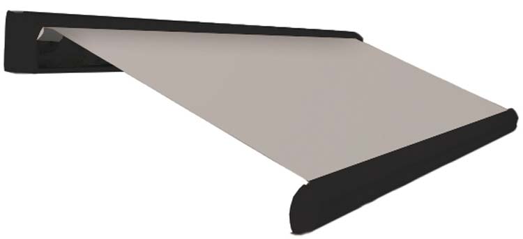Store banne Santorini sur mesure noir+toile gris clair moteur gauche