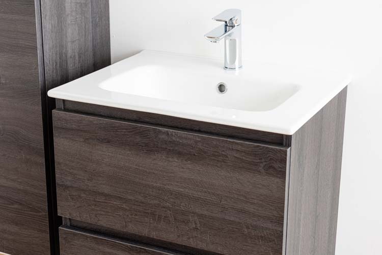 Meuble de salle de bain Dotan chêne foncé 600 mm lavabo porcelaine brillant