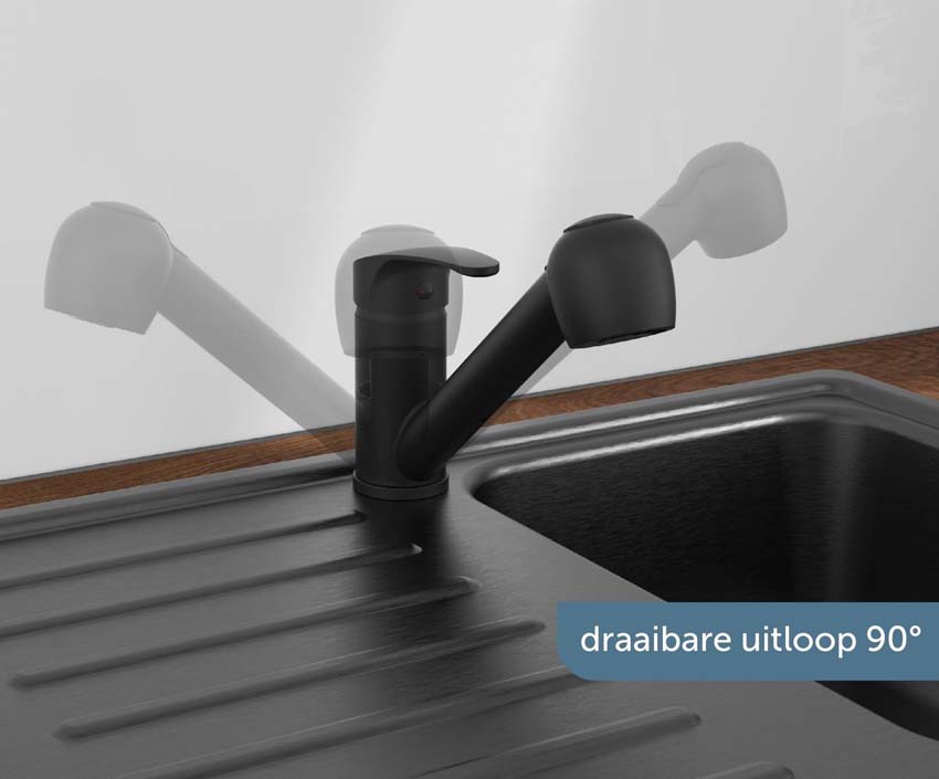 Keukenkraan Diana mat zwart met uittrekbare uitloop