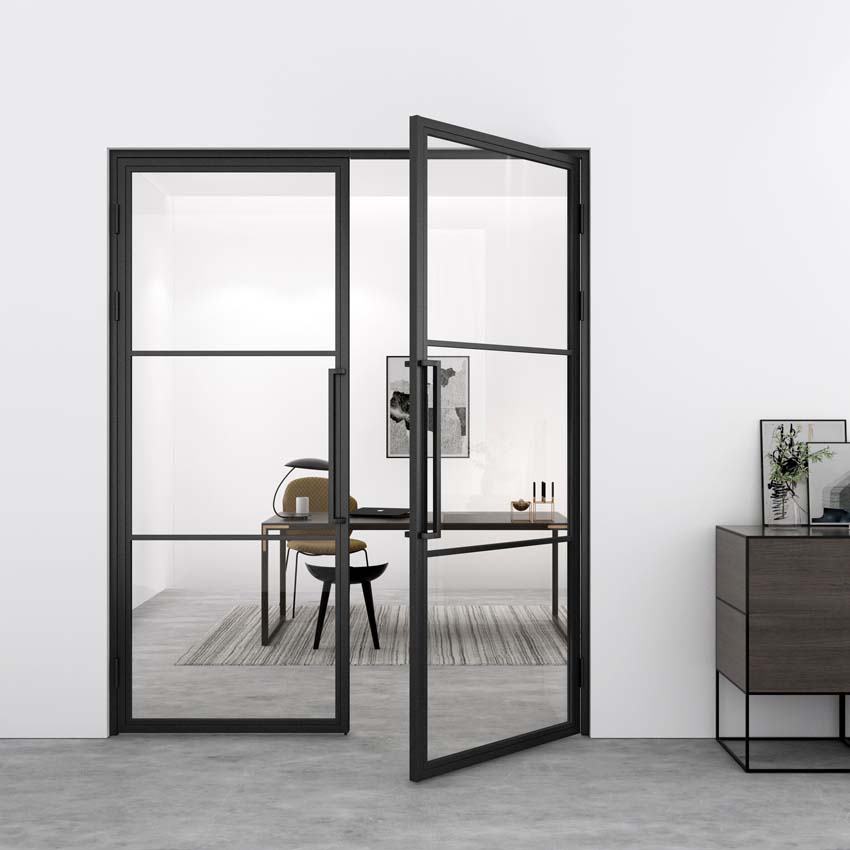 Porte intérieure double en acier Tara noir 2x3V poussant à droite sur mesure