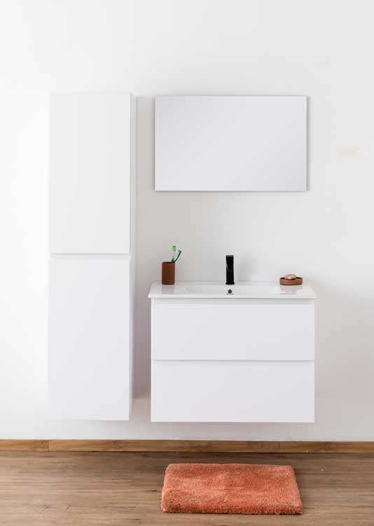 Meuble de salle de bain Bianca blanc mat 800 mm lavabo brillant