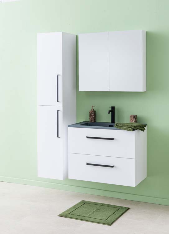 Meuble de salle de bains Bison blanc mat suspendu avec lavabo simple aspect ciment 80cm