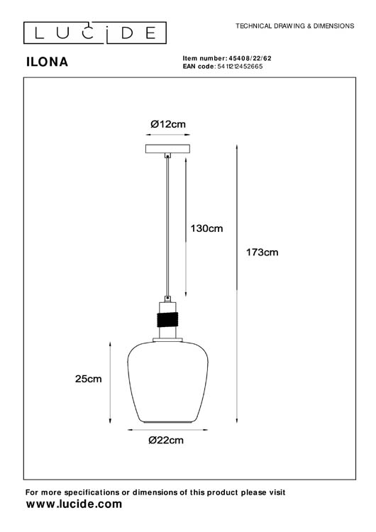 Lucide ILONA - Hanglamp - Ø 22 cm - 1xE27 - Amber