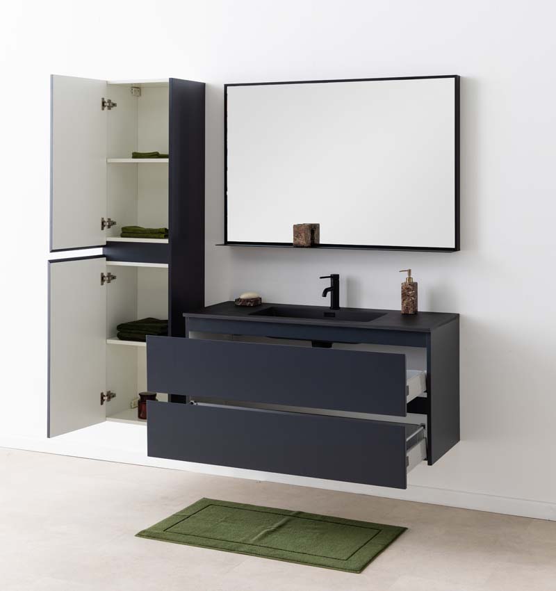 Badkamermeubel Tibo grijs hangend met enkele wastafel mat zwart 120cm