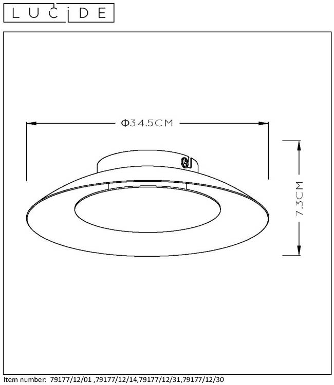 Lucide FOSKAL - Plafonnier - Ø 34,5 cm - LED - 1x12W 2700K - Noir