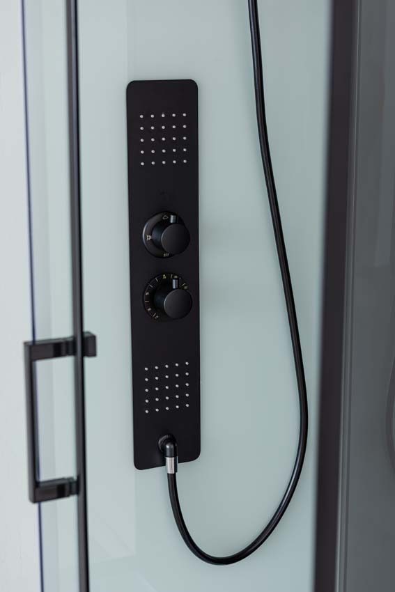 Douchecabine Piper thermostatisch L/R zwart draaideur 110x80x215cm Douchecabine Piper thermostatisch L/R zwart draaideur 110x80x215cm