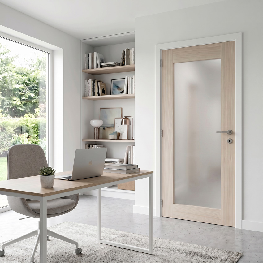 Porte intérieure complète Vento verre mat/bois massif 201,5x73cm réversible + châssis blanc 16,5cm