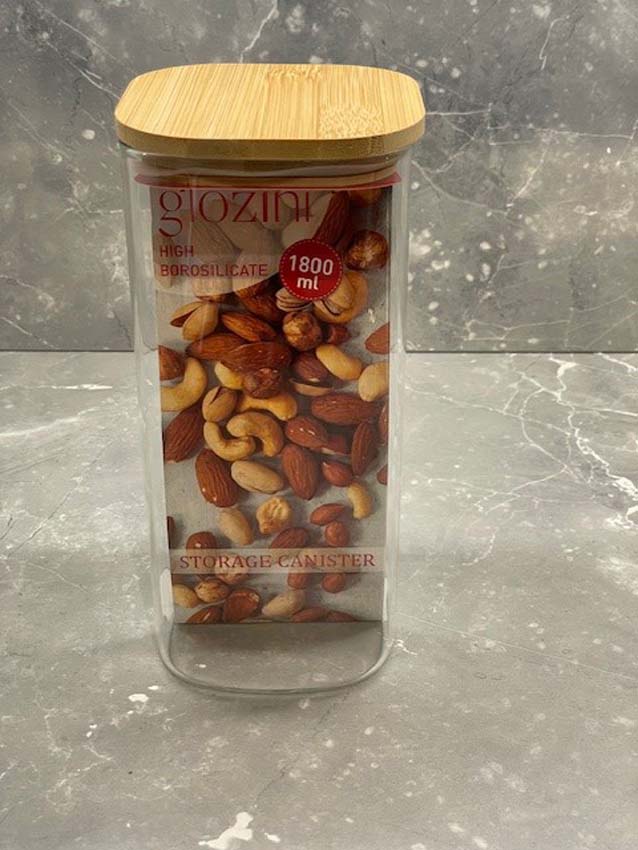 Boîte de stock haute en verre/bambou transparent 180cl