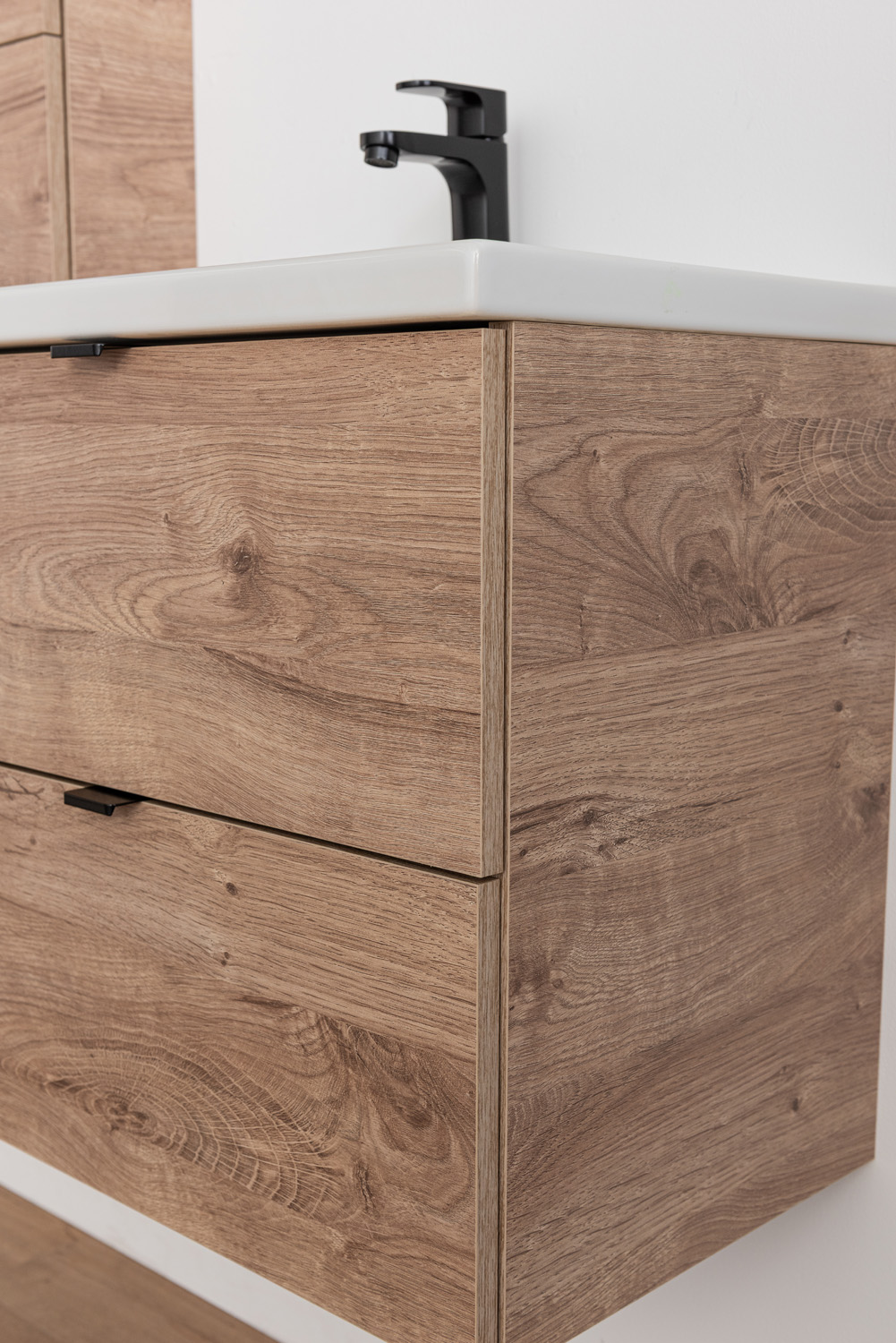 Badkamermeubel Raf honingeik hangend met enkele wastafel glanzend wit 60cm