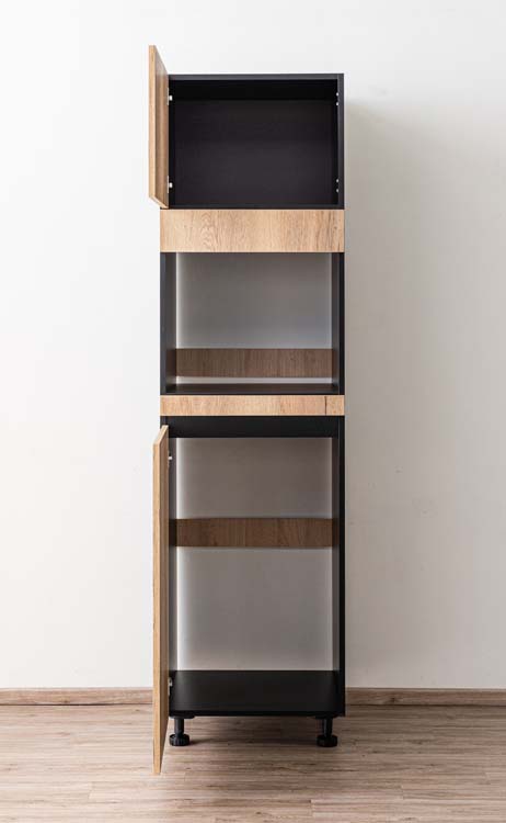Keukenkast Plenti kolomkast voor oven en koelkast zwart/houtlook 60x208cm