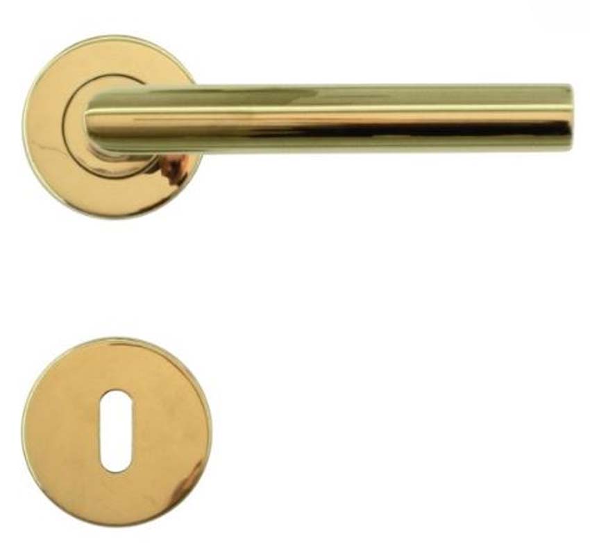 Poignée de porte pro I shape inox titane ronde 19mm set complet avec rosaces et plaque de clé
