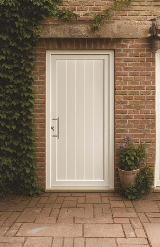 Buitendeur Deceuninck PVC vlak planchetten paneel wit 980x2180mm rechts duwend