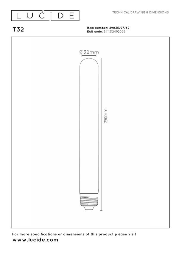 Lucide T32 - Filament lamp - H25cm - LED 3 StepDimbaar (Memory) - E27 - 1x4,9W 2200K - Amber