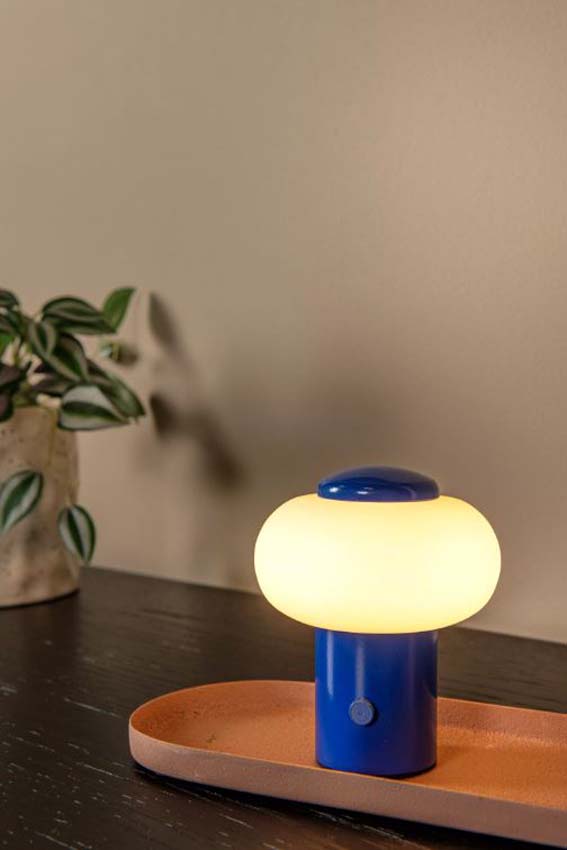 Lucide Essential Gustav - Lampe de table rechargeable - Batterie/Pile - Ø8cm - LED dimmable - 1x0,8W 2700K - Bleu