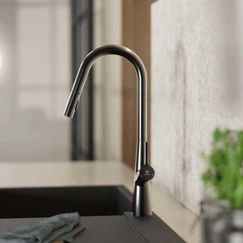 Robinet de cuisine Wasserwerk WK 9 Curve graphite mat avec bec extractible