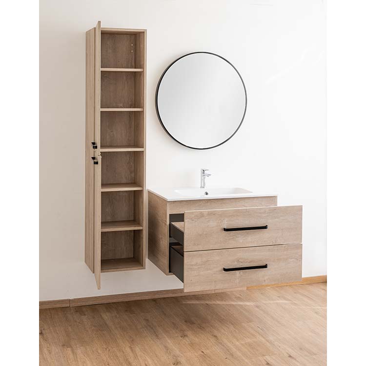 Meuble salle de bain Plato asp chêne béton 90cm - brillant - poignée mat noir