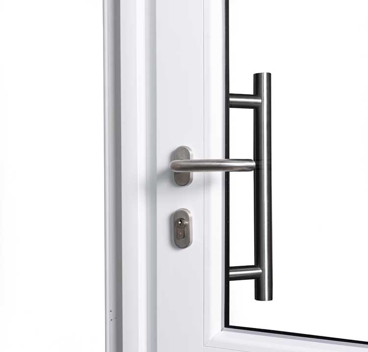 Porte extérieure 3 parties PVC verre clair anthracite/blanc 980x2180mm ouvrant à gauche