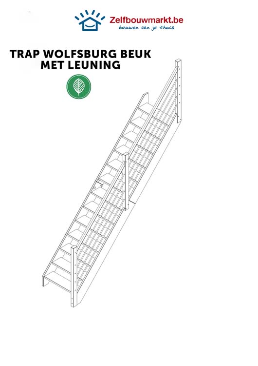 Trap beuk Wolfsburg 280x82cm met leuning