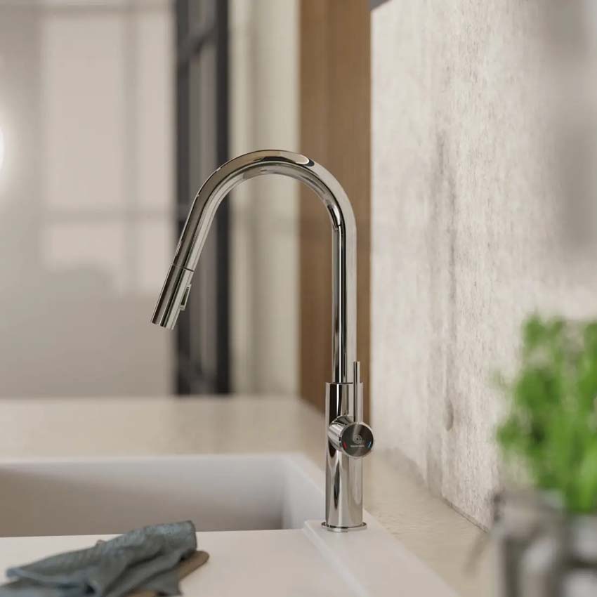 Robinet de cuisine Wasserwerk WK 13 Curve chrome mat avec bec extractible