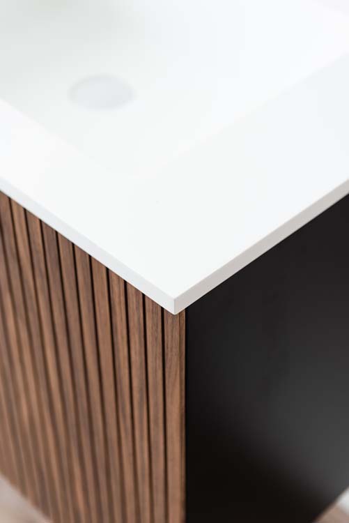 Meuble de salle de bains Willow noyer suspendu avec lavabo double blanc mat 140cm
