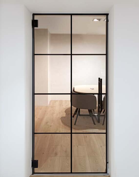 Porte intérieure vitrée complète Murano 8R 83x201cm poignée ronde noire + charnières premium